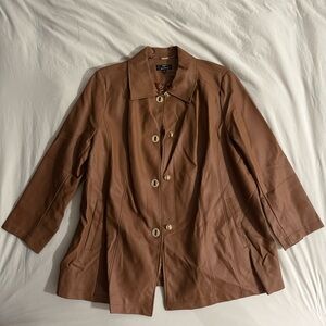 Dennis Basso Brown Faux Leather Jacket with Gold Turn Key Closure
